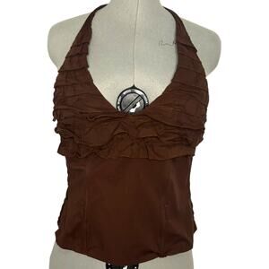Vintage Y2K Brown Ruffled Halter Top